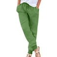 thumbnail image 1 of Spring Women Pants Cotton Linen Drawstring with Pockets Elastic Waist Beach Summer Casual Light Trousers (2XL, Green), 1 of 5