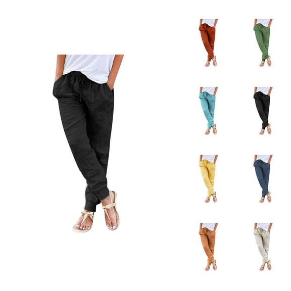 Womens Tapered Pants Drawstring Back Elastic Waist Pants Casual Trousers With Pockets Capris Pants For Women