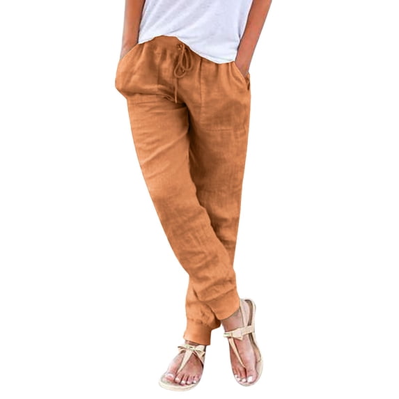 Womens Tapered Pants Drawstring Back Elastic Waist Pants Casual Trousers With Pockets Flare Stretchy Pants (YE2-b, S)