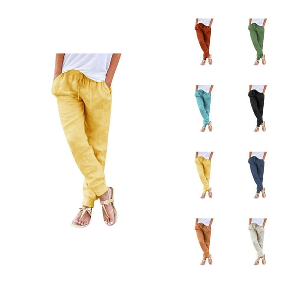 Womens Tapered Pants Drawstring Back Elastic Waist Pants Casual Trousers With Pockets Pantalones Capri De Verano Para Mujer