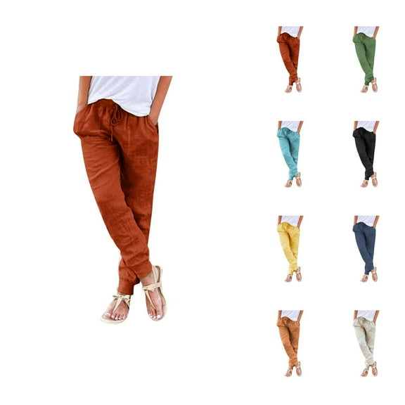 Womens Tapered Pants Drawstring Back Elastic Waist Pants Casual Trousers With Pockets Womens Pants Summer