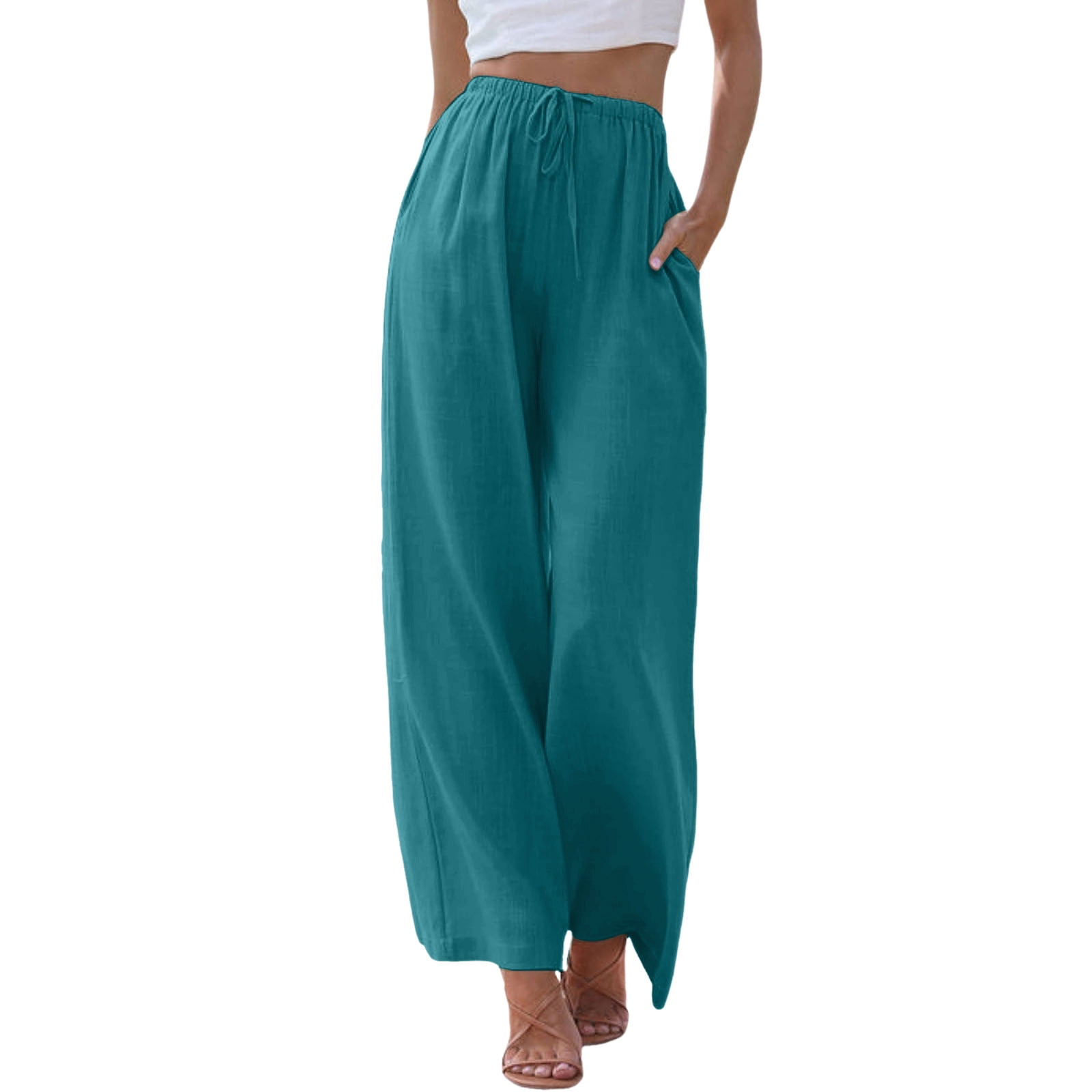 Womens Tapered Pants Wide Leg High Waist Flowy Summer Beach Lightweight