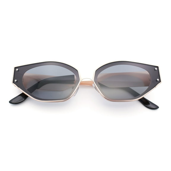 Womens Tapered Thick Temple Subtle Cat Eye Inset Lens Metal Rim Sunglasses Gold - Black