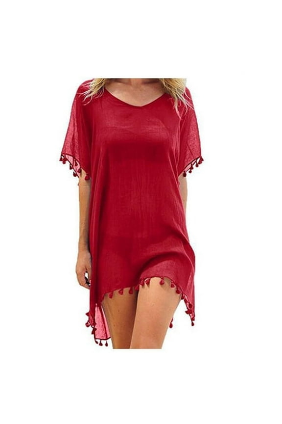 Womens Tassel Chiffon Beachwear Beach Dress Bikini Swim Bathing Suit Cover Up