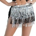 thumbnail image 1 of Womens Tassel Sequin Hip Scarf Skirt Shiny Fringe Skirts Layered Gradient Dress Bodycon Skort, 1 of 4