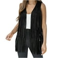 thumbnail image 1 of Womens Tassel Sleeveless Vest 70s Hippie Suede Fringe Jacket Cardigan Holiday Wear For Party Parade Black S, 1 of 2