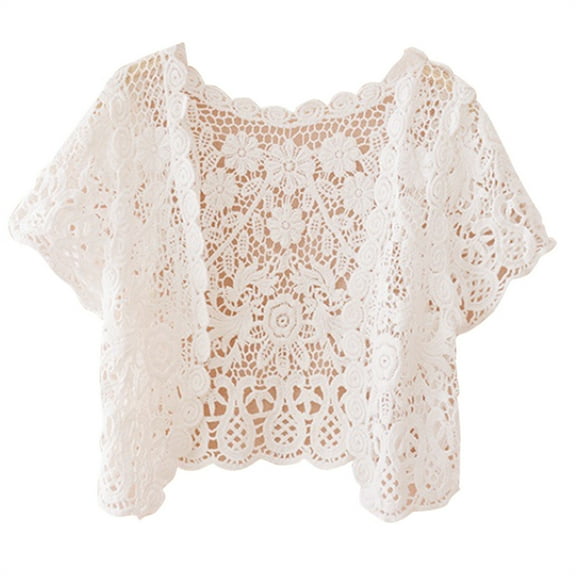 Womens Tassels Lace Bolero Shrugs Short Sleeve Crop Top Crochet Floral Open Front Cardigan for Wedding Evening Dresses
