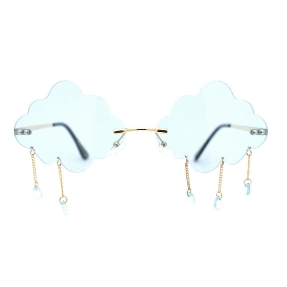 Womens Tassle Cloud Shape Rimless Unique Retro Party Shade Sunglasses Gold - Blue