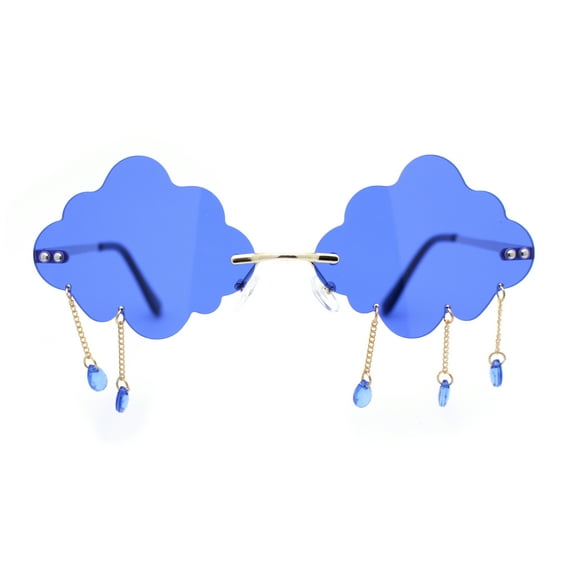 Womens Tassle Cloud Shape Rimless Unique Retro Party Shade Sunglasses Gold - Navy