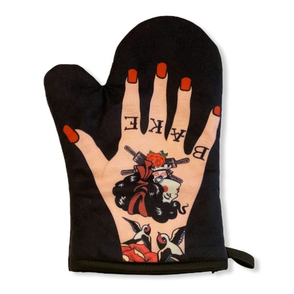 Womens Tattoo Hand Oven Mitt Graphic Novelty Ink Baking Glove