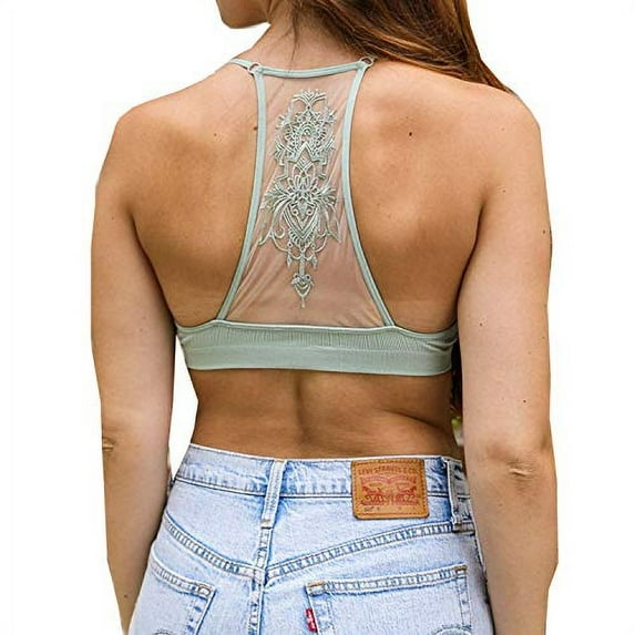 Womens Tattoo Mesh Racerback Bralette (Sage, L)