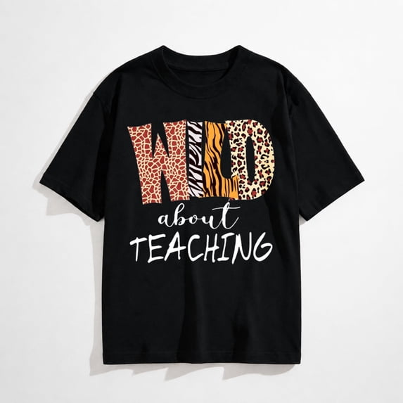 Womens Teacher Shirts Wild About Teaching Leopard Print T-Shirt Teacher Life Tee Top