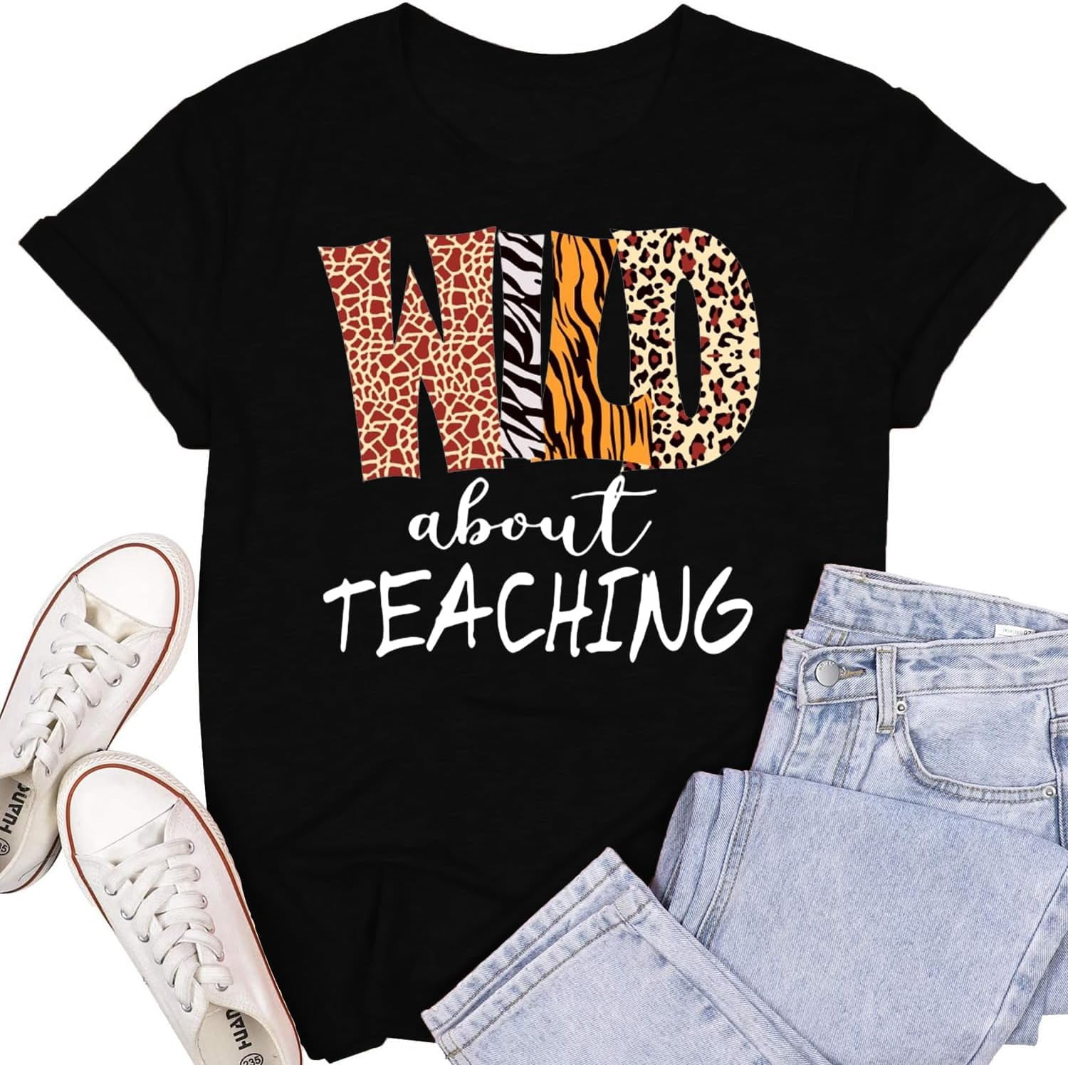 SUWATOIN Women's Wild About Teaching Leopard Print T-Shirt - Teacher Life Tee Top (Sizes S-2XL)