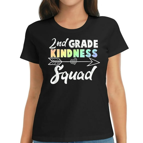 Womens Teacher Team 2Nd Grade Kindness Squad Rainbow Second Grade T-Shirt Black 2XL