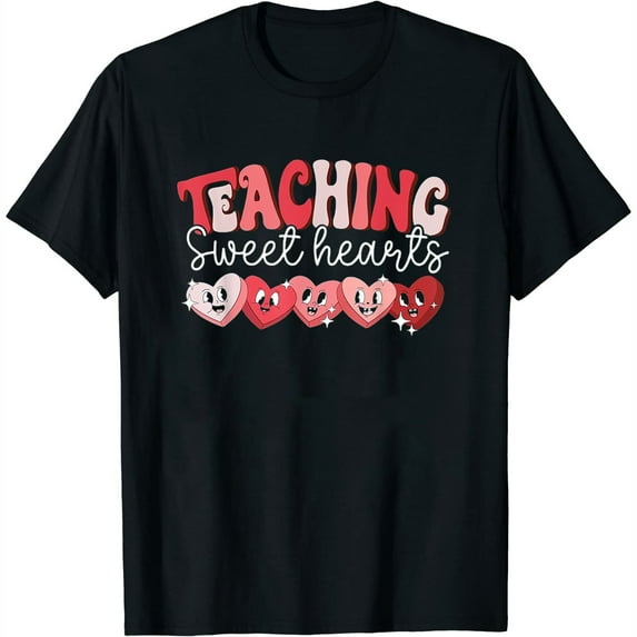 Womens Teacher Valentines Day Teaching Sweethearts Candy Heart T-Shirt Black 3X-Large