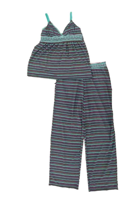 Womens Teal Brown Pink Striped Cami Lightweight Tank Top Sleep Set Small