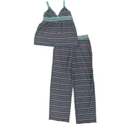 Womens Teal Brown Pink Striped Cami Lightweight Tank Top Sleep Set Small
