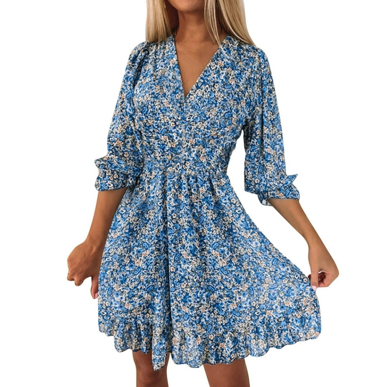 Bell Sleeve Print Mini V Neck Bandage Elastic Waist Vacation Dresses Bell Sleeve Print Mini V Neck Bandage Elastic Waist Vacation Dresses