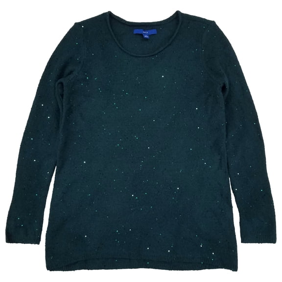 Womens Teal Green Sequin Convertible Crew Cowl Neck Holiday Sweater Medium