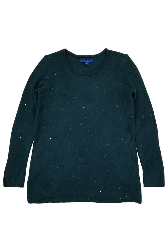 Womens Teal Green Sequin Convertible Crew Cowl Neck Holiday Sweater Medium