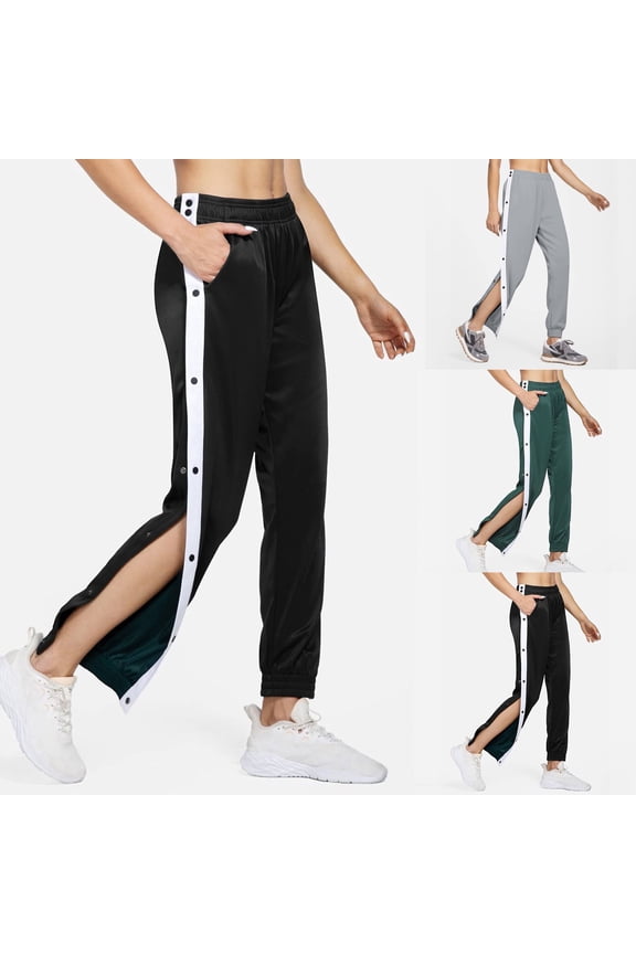 Womens Tear Away Pants Elastic Waist Side Snap Button Baggy Sweatpants Pull On Basketball Active Workout Joggers Green L