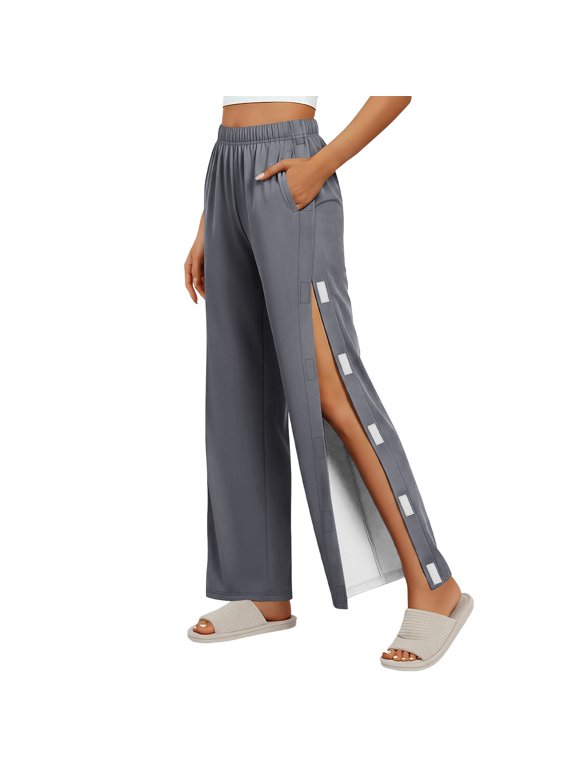Womens Tear Away Pants Side Full Open Pajama Pants Post Hip Knee Leg Surgery Recovery Adaptive Clothing with Pock