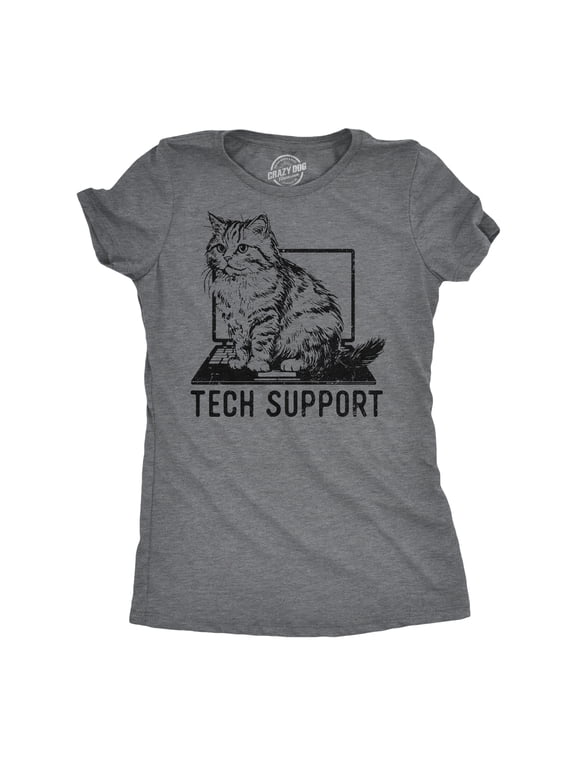 Womens Tech Support Funny T Shirts Cute Kitten Graphic Tee for Ladies Womens Graphic Tees