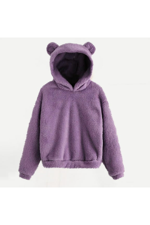 Womens Teddy Bear Fleece Hoodie Hoodies Fleece Oversized Sweatshirt Casual Plush Pullover Long Sleeve Sweatshirts Soft Comfy Fleece Trendy Winter Clothes Loungewear Pajama