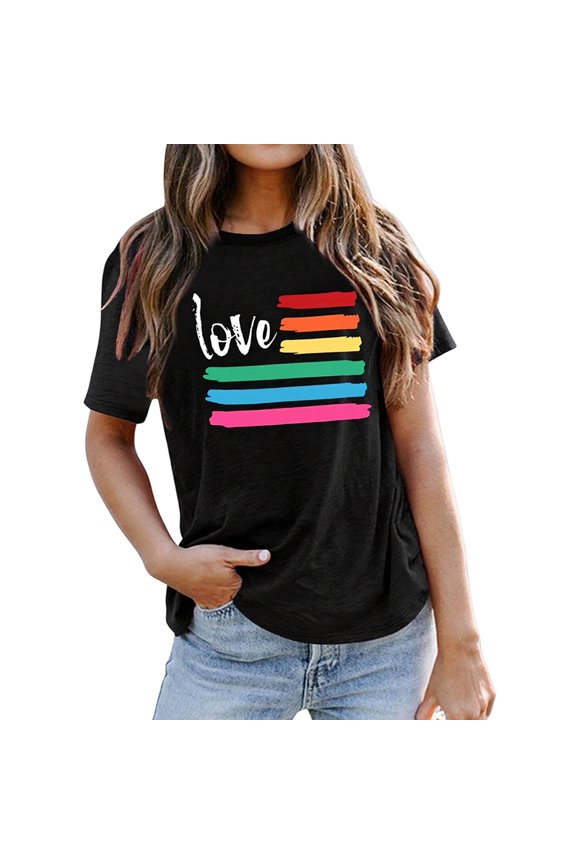 Womens Tee Casual Printed Round Neck Short Sleeve Womens Blouse,Black,M
