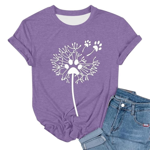 Womens Tee Fashion Gradient Printed Short Sleeved Round Neck Business Casual Clothing for Women,Purple,3XL