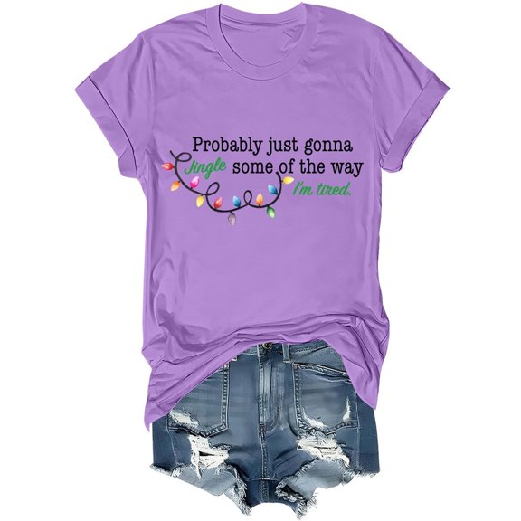 Womens Tee Fashion Printed Short Sleeve Crewneck Loose Fit Outfits Womens Athletic Tops,Purple,M