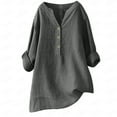 thumbnail image 1 of Womens Tee Loose Button Down Stand Solid Sleeve Long Womens Clothing,Dark Gray,5XL, 1 of 5