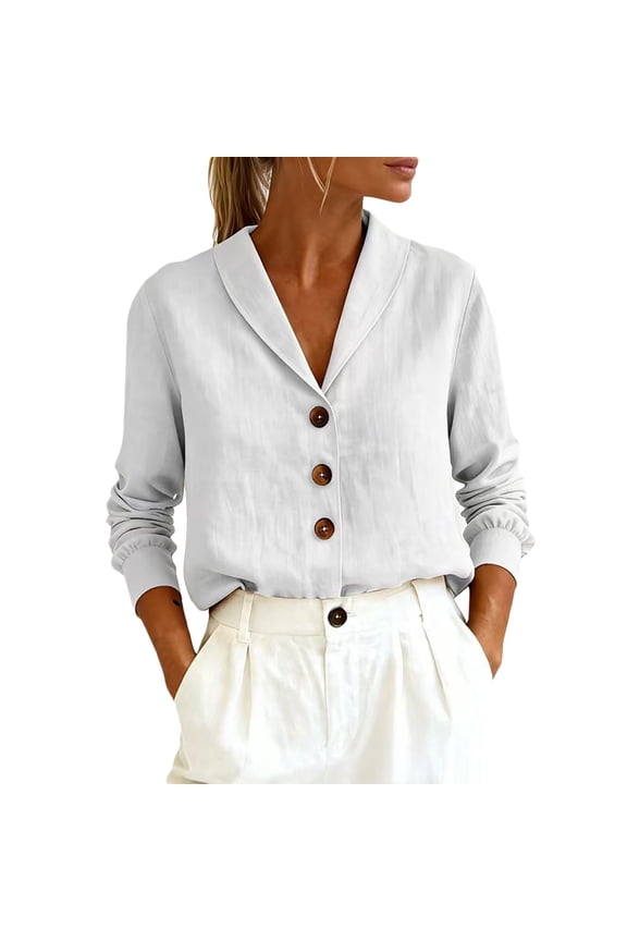 Womens Tee Loose Fit Fashion Long Sleeve Collar Button Down Beach Vacation Essentials,White,3XL