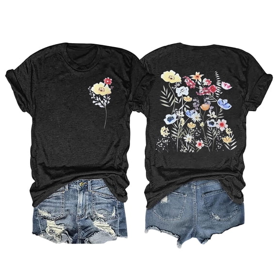 Womens Tee Printed Short Sleeved Crew Neck Crop Tank Tops for Women,Black,S