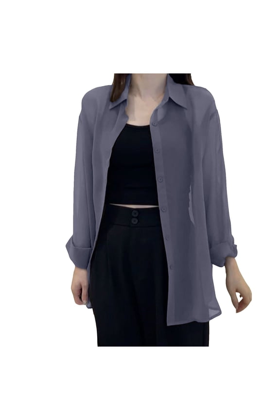 Womens Tee Sense Fashion Chiffon 2026 Thin Breathable Sun Proof Womens Activities Shirt,Grey,L