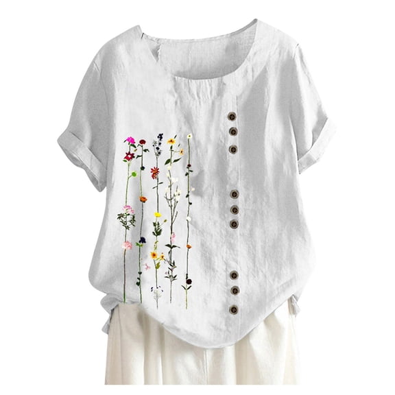 Womens Tee Shirts Casual Loose Button Print Boho Tanic Shirt Blouse Tops Plus Size Tops for Women