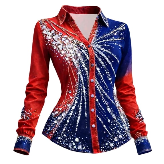 Womens Tee Sparkling Patriotic Print Festive Celebration Crop Tops for Women,Red,4XL