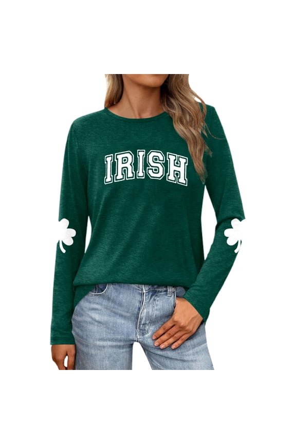 Womens Tee St. Patrick'S Day Heart Shaped Four Leaf Long Sleeve Womens Knit Tops,Green-2,XL