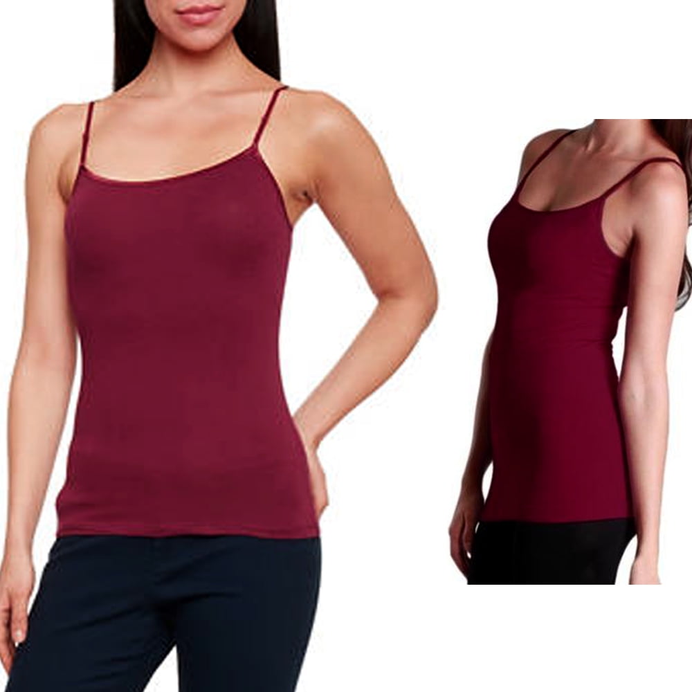 Women\'s Basic Stretch Camisole Tank Top Spaghetti Strap Long Plain Cami New  Red