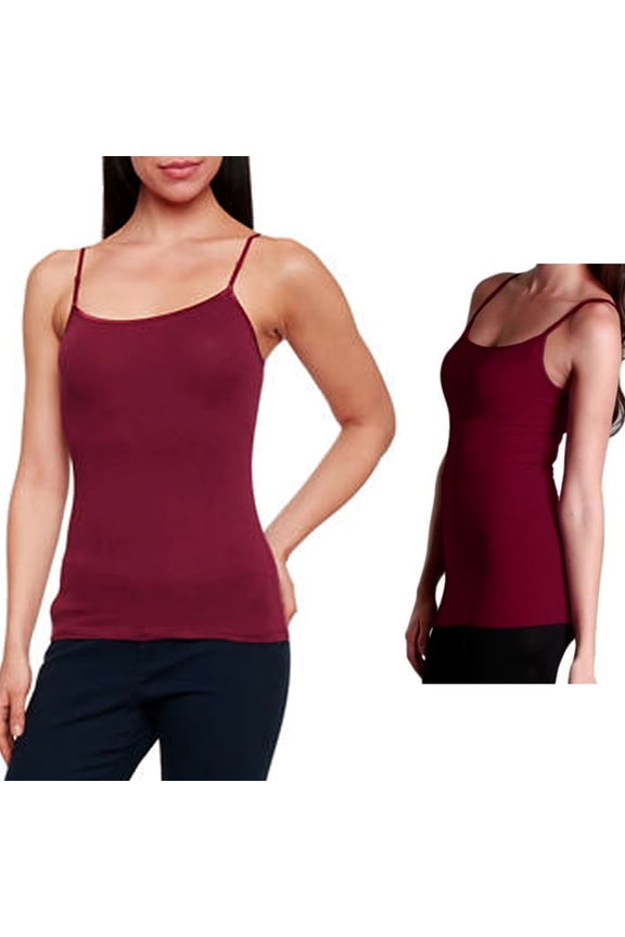 Womens Tee Tank Top Cami Spaghetti Strap Basic Camisole Solid Burgundy
