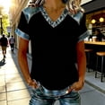 thumbnail image 1 of Womens Tees Casual Short Sleeve T Shirt with Denim Collar Loose Fit V Neck Top Everyday Wear Summer Tops for Women Black L, 1 of 4