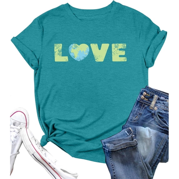 Womens Tees Casual Short Sleeve T Shirt with Print Round Neck Daily Wear Basic Tee Womens Tops Blue L
