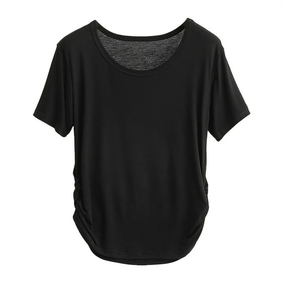 Womens Tees, Comdrip Summer New Short Sleeved T Shirt for Women Slim Fit and Slimming Design Irregular Pleats Pure Desire for Style Pleating and Waist Cinching Top Work Shirts for Women Black XL