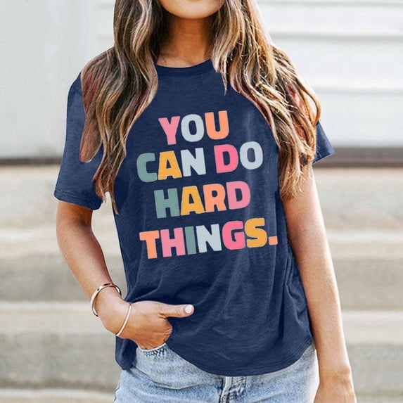 Womens Tees School Season Teacher's Day Casual Versatile Letter Printed T Shirt Women Tops Navy M