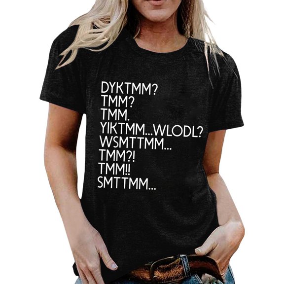 Womens Tees Short Sleeve Crew Neck Print Comfort Beach Vacation Essentials,Black.L