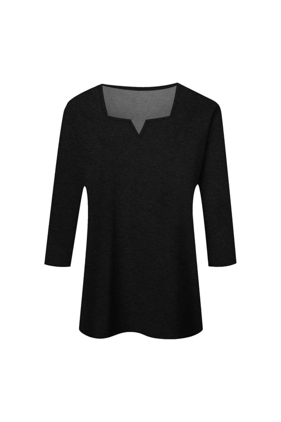 Womens Tees Women Three Quarter Sleeve Square Neck Colorblock Dressy Blouse Black S