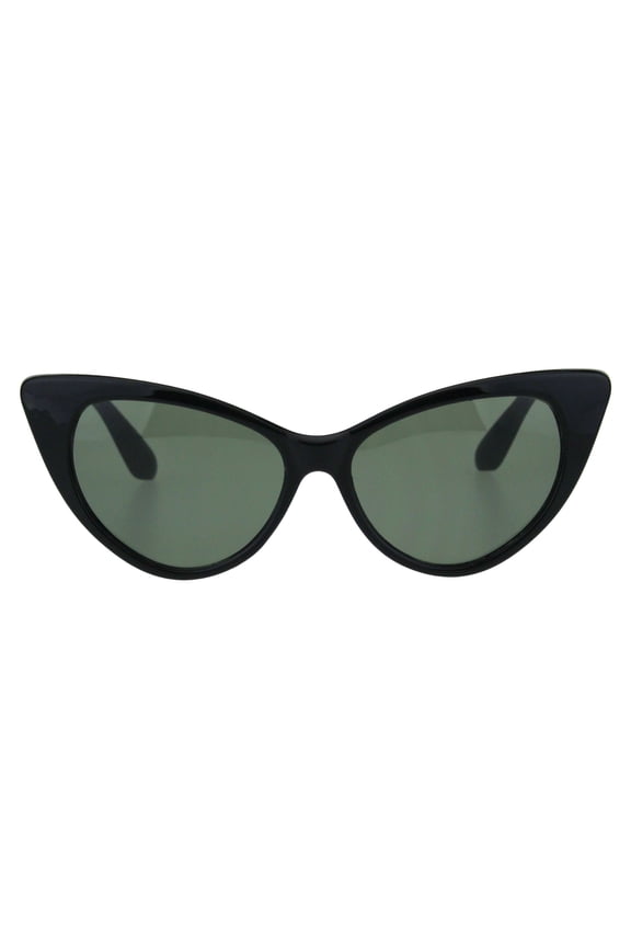 Womens Tempered Glass Lens Cat Eye Mod Goth Plastic Sunglasses Black Green