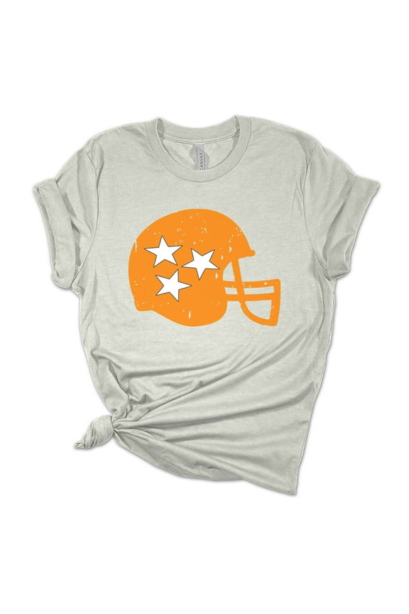 Womens Tennessee Tshirt Football Orange Helmet TN Flag Stars Football Short Sleeve T-shirt Graphic Tee-Athletic Heather Grey-small