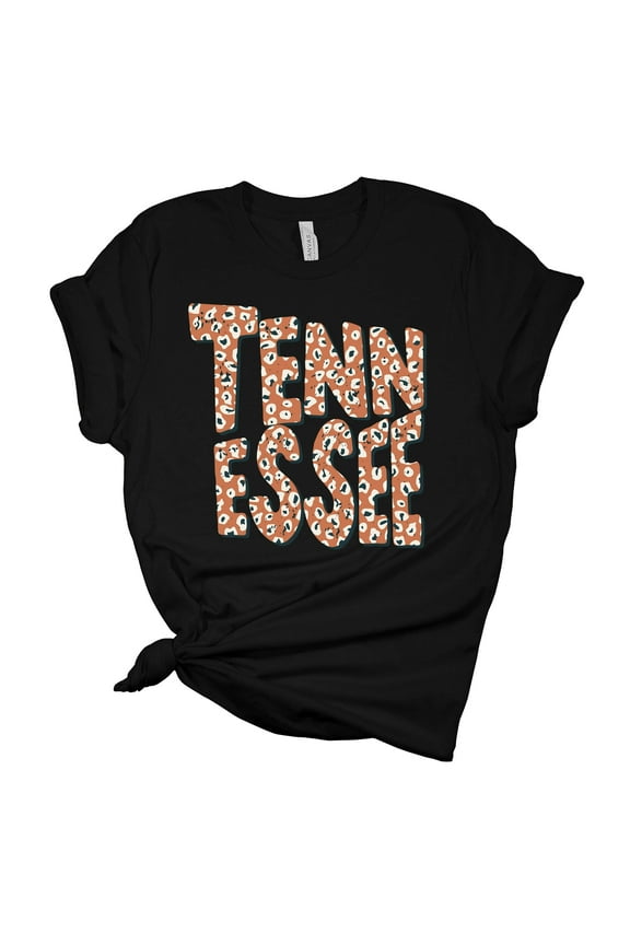 Womens Tennessee Tshirt Football Orange Leopard Print Team Name Tennessee Short Sleeve T-shirt Graphic Tee-Black-5xl