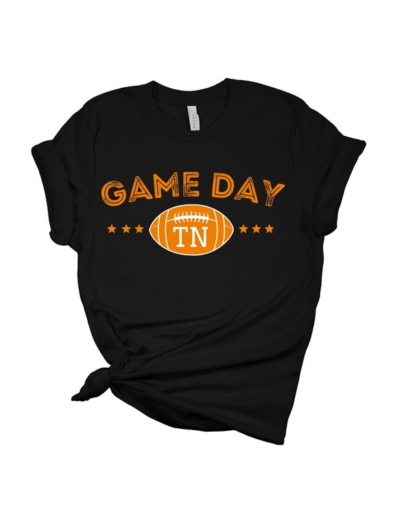 Womens Tennessee Tshirt Football Tennessee Orange Game Day TN Short Sleeve T-shirt Graphic Tee-Black-xl